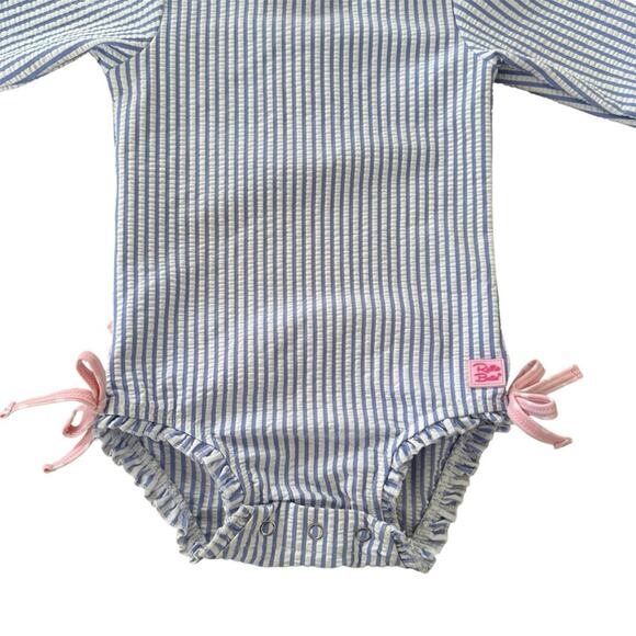 Ruffle Butts Seersucker Long Sleeve Rash
Guard Periwinkle Blue Pink Size 12-18M - Picture 2 of 7